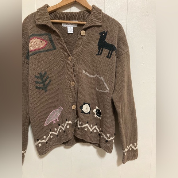 Vintage Ramie Cotton Knit Patchwork Cardigan Granny Sweater M - Picture 3 of 11